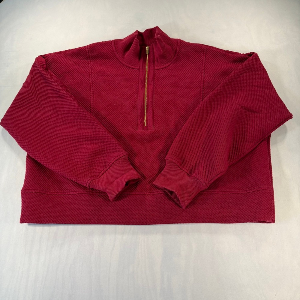 CALIA Quarter Zip Pullover Womens Large Berry Red Textured Quilted Mock Neck